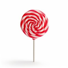 A delicious red and white lollipop isolated on white background. Generative AI.
