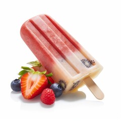 A delicious popsicle with fruit isolated on white background. Generative AI.