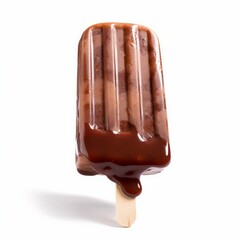 A delicious popsicle with chocolate isolated on white background. Generative AI.