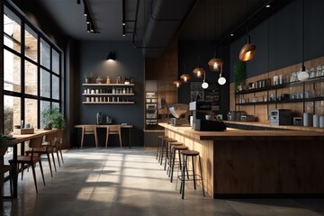 Generative AI modern simplistic kitchen in coffee shop open space