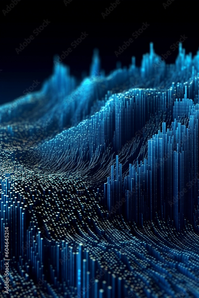 Poster 3d dark blue wave of dots and interlacing lines. abstract background. structure of network connectio