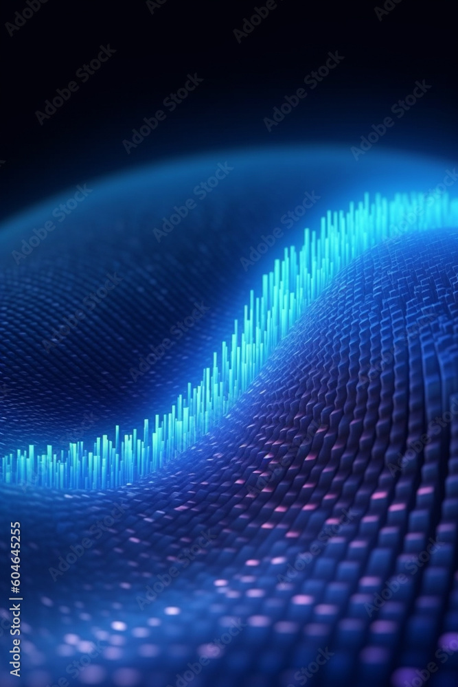 Poster 3d neon blue wave of dots and interlacing lines. abstract background. sci-fi theme with glowing part