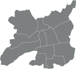 Obraz premium Grey flat vector administrative map of RENNES, FRANCE with black border lines of its quarters