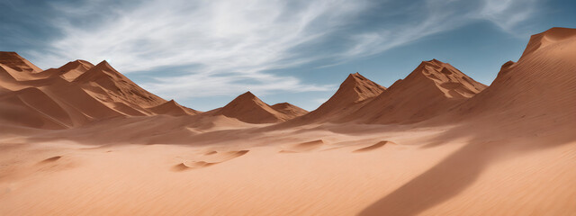 Plakat Sand dunes in desert landscape. Aerial view of the dunes. Beautiful sand dunes in the Sahara desert. Generative AI