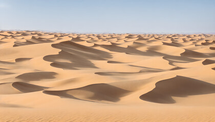 Fototapeta na wymiar Sand dunes in desert landscape. Aerial view of the dunes. Beautiful sand dunes in the Sahara desert. Generative AI