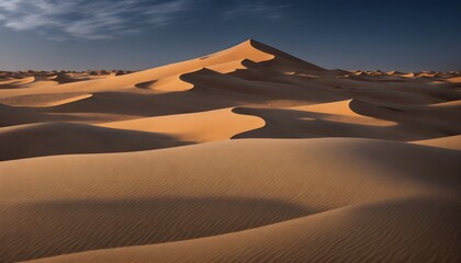 Fototapeta na wymiar Sand dunes in desert landscape. Aerial view of the dunes. Beautiful sand dunes in the Sahara desert. Generative AI