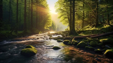 Fotobehang Lumière matinale sur le ruisseau forestier © VincentBesse 