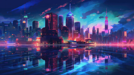 Fototapeta premium Horizon Néon : Les Lumières d'une Métropole Futuriste