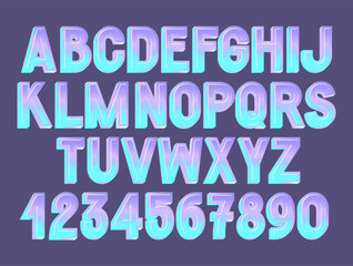 Holographic Techno Font. English Alphabet with Soft Gradient. Letters and Numbers for Title.