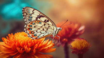 Obraz premium Éclat d'Été : Papillon sur un Champ de fleurs