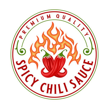 spicy chili sauce emblem logo design. the concept of chili and fire, for sauce products, spicy foods and others.