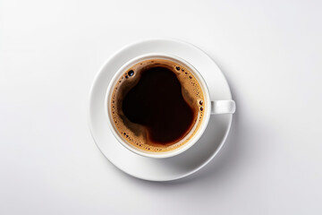 white cup of coffee with Isolated Background, on Top View, Generative Ai