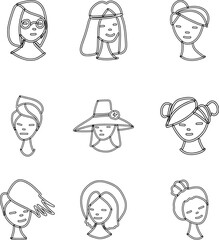 Female face set line drawing.