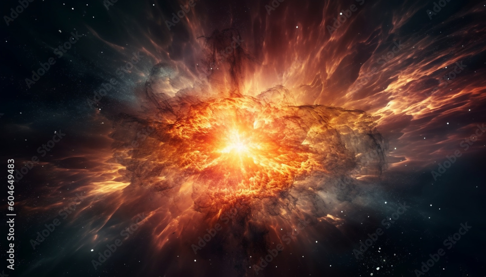 Poster exploding star illuminates abstract nebula in deep space landscape generated by ai