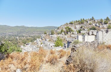 Fototapeta na wymiar The ghost town of Kayakou outside of Fethiye, Turkey was once a thriving Greek village