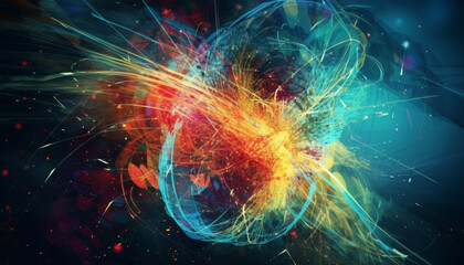 Electricity ignites vibrant colors in exploding fractal galaxy chaos generated by AI