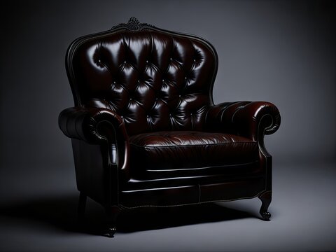 old leather armchair on illuminated black background. ai generative