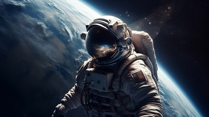An astronaut in a spacesuit floating in outer space, Generated AI