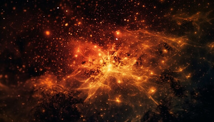 Fototapeta na wymiar A fiery supernova igniting a vibrant, multi colored fractal celebration generated by AI