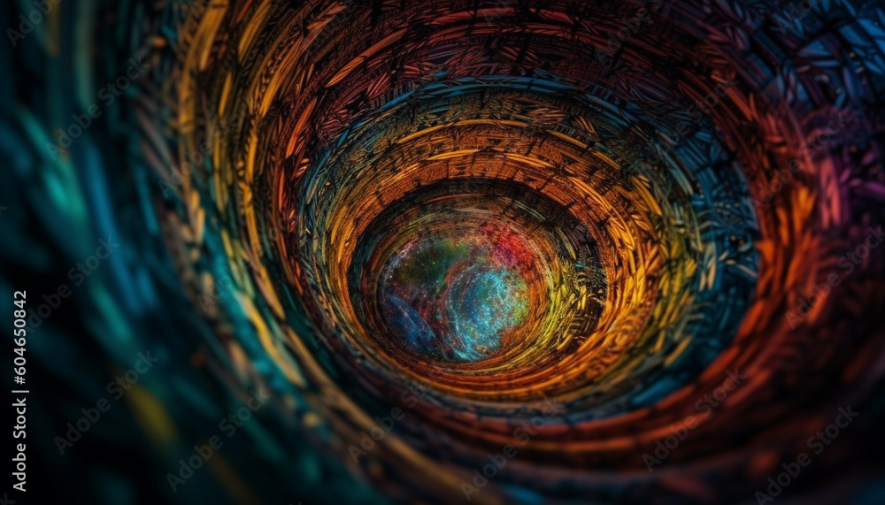 Poster a futuristic abstract design of a glowing multi colored spiral pattern generated by ai