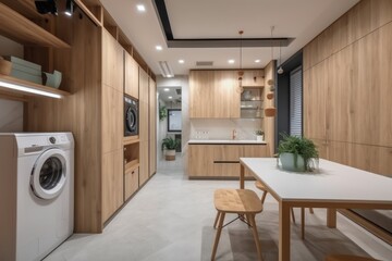 Generative AI small kitchen beside laundry room modern style breakfast  Photography