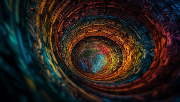 A futuristic abstract design of a glowing multi colored spiral pattern generated by AI