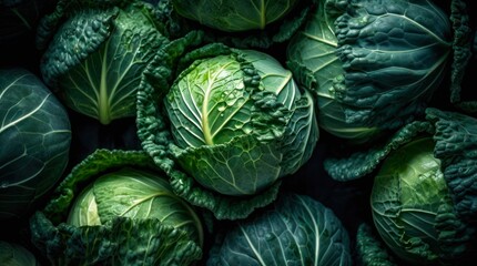 Fototapeta premium Green head of cabbages. Generative AI.