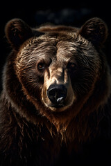 Animal Power - Creative and wonderful colored frontal portrait of a bear like male grizzly in front of a dark background that is as true to the original as possible and photo-like
