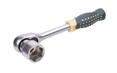 Socket wrench on white background.