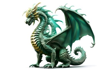 Green dragon 3D illustration, Generative AI