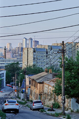 Naklejka premium Old houses and new buildings in Kyiv.