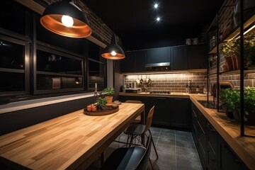 Generative AI small kitchen near in the garden modern style dinner  Photography