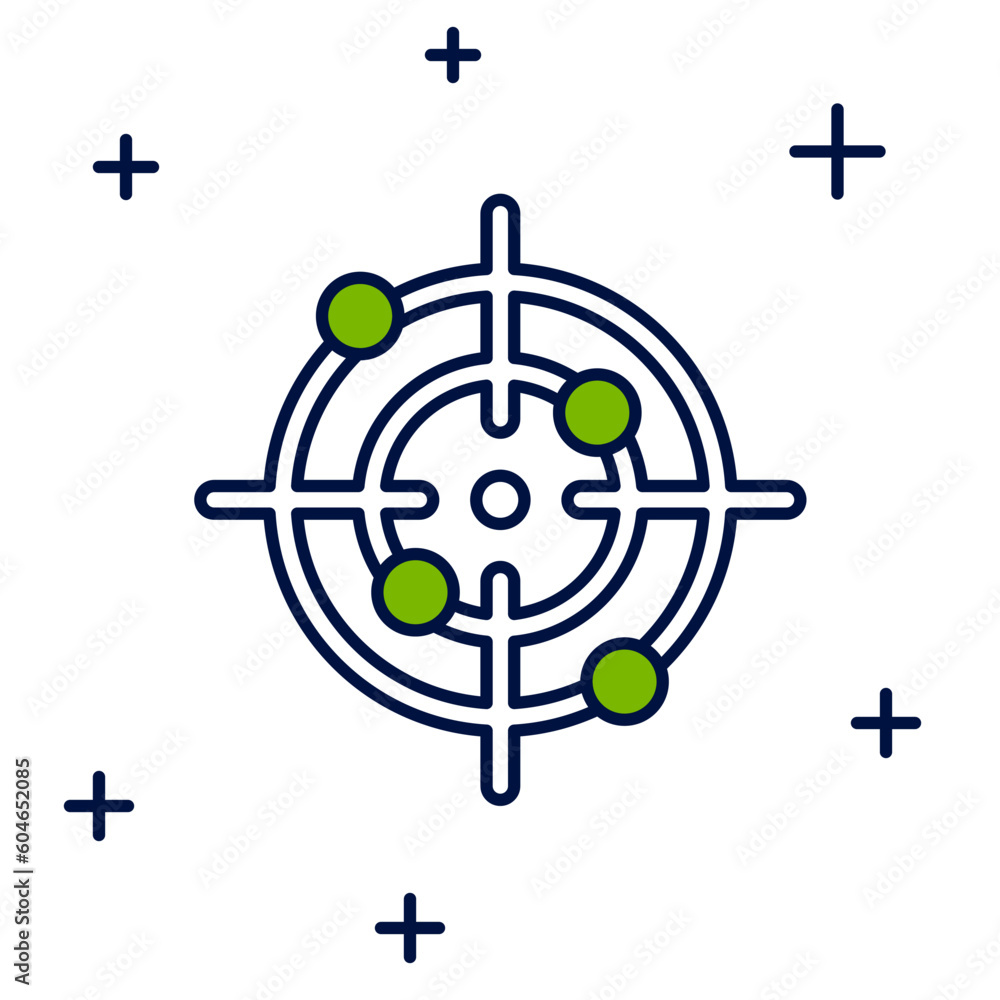 Poster filled outline target sport icon isolated on white background. clean target with numbers for shootin