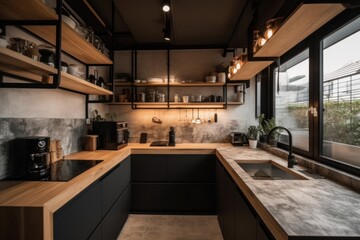 Generative AI small kitchen with coffee maker modern style breakfast  Photography
