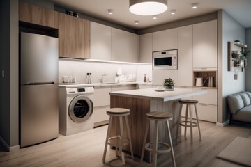 Generative AI small kitchen with laundry room modern apartment style Photography