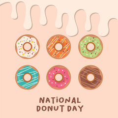 national donut day design template for celebration. donut vector design. donut illustration. flat donut illustration. 