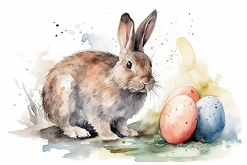 Watercolor Easter rabbit with Isolated background Generative Ai