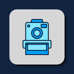 Filled outline Photo camera icon isolated on blue background. Foto camera. Digital photography. Vector