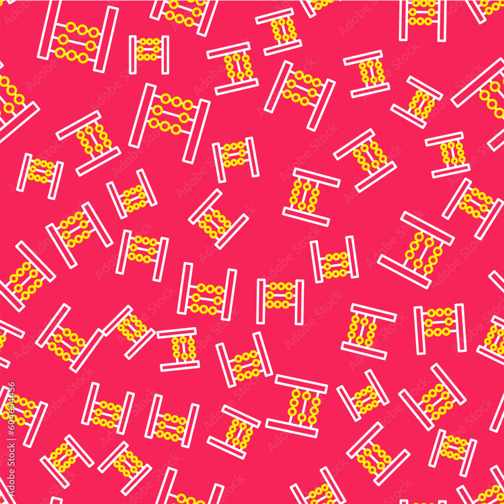 Poster line abacus icon isolated seamless pattern on red background. traditional counting frame. education 