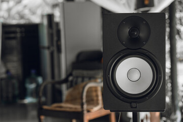 Sound system for a recording studio. Professional hi-fi speaker system. Audio equipment for home theater. The concept of electronic music