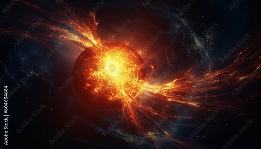 Poster exploding star ignites futuristic galaxy in abstract natural phenomenon backdrop generated by ai