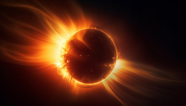 Exploding fireball illuminates dark space, a natural phenomenon of astronomy generated by AI