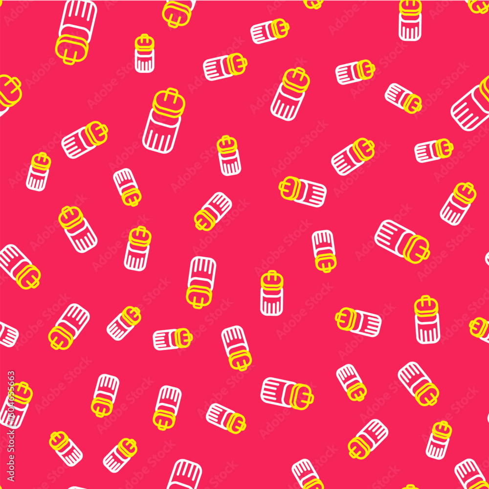 Poster line trash can icon isolated seamless pattern on red background. garbage bin sign. recycle basket ic