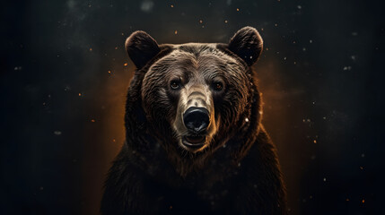 Fototapeta premium Animal Power - Creative and wonderful colored frontal portrait of a bear like male grizzly in front of a dark background that is as true to the original as possible and photo-like
