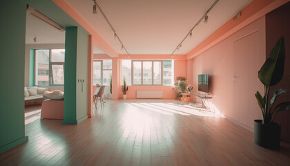 Modern luxury living room with comfortable sofa, elegant decor, and plants generated by AI