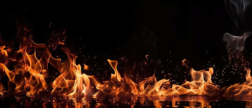 Close Up of Abstract Flames on Black Background Isolated. Generative AI illustrations.