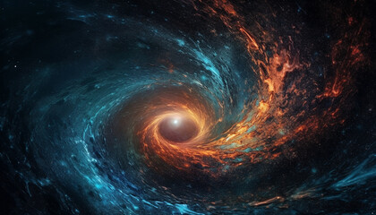Abstract galaxy explodes in surreal computer graphic vortex of mystery generated by AI