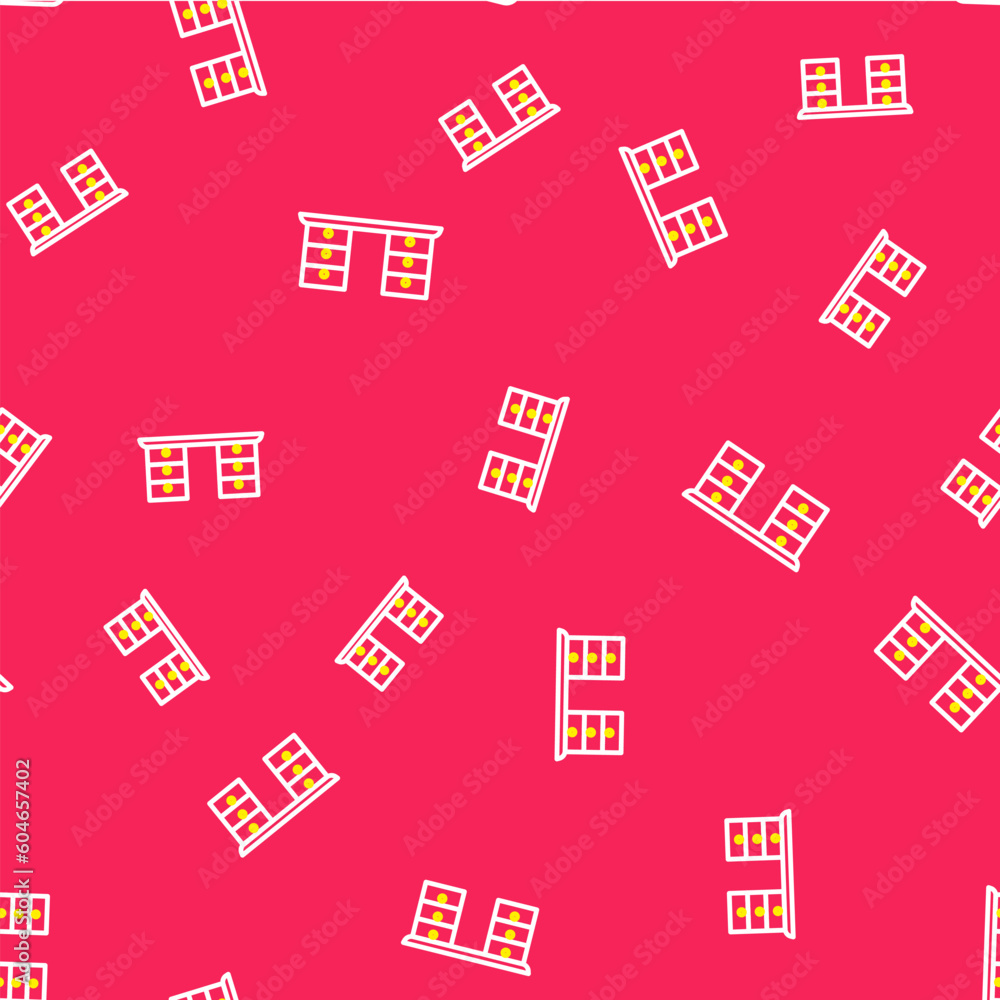 Poster line office desk icon isolated seamless pattern on red background. vector
