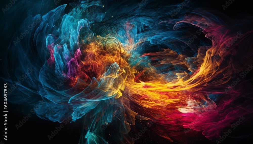 Poster futuristic galaxy explodes in multi colored chaos, a surreal computer illustration generated by ai