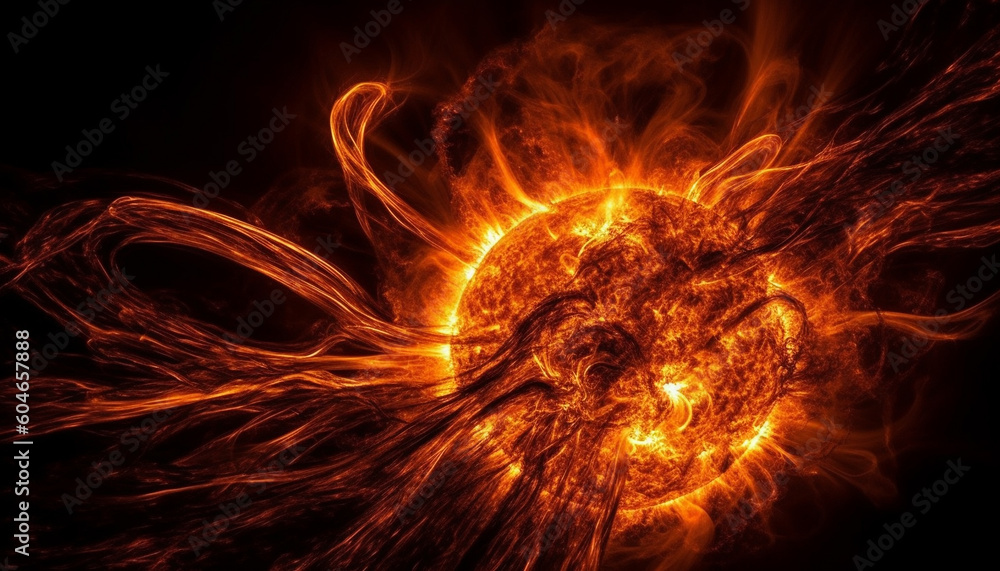 Poster abstract fiery fractal ignites vibrant multi colored spiral in space generated by ai